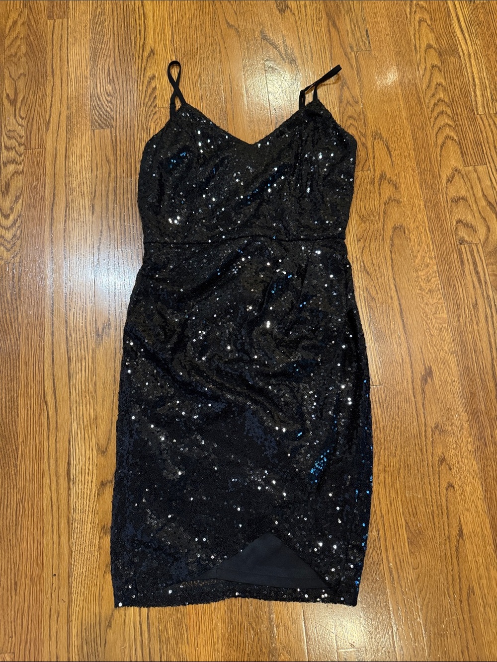 Lulu’s Black Sequin Spaghetti-Strap Cocktail Dress